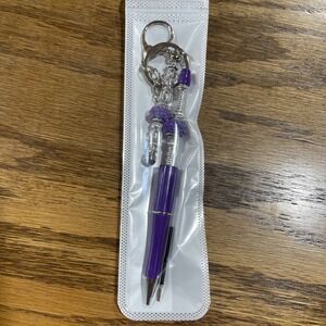 Decorated‎ Multi Color Ink Pen + Refill & Matching Key Chain Beaded Handmade NEW